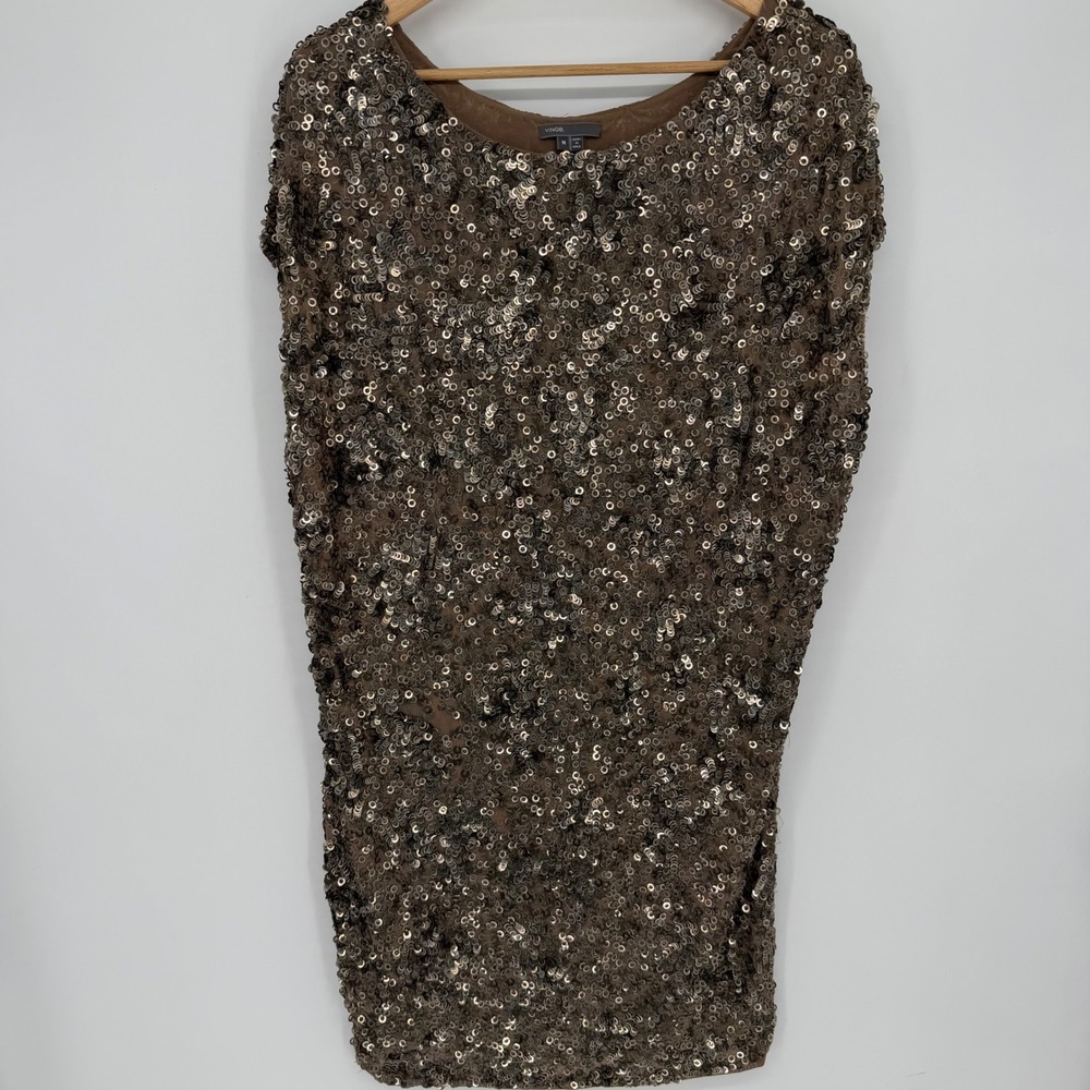 Vince Mini Dress Bronze Brown Sequin Shift Cocktail Indie Sleeze Holiday